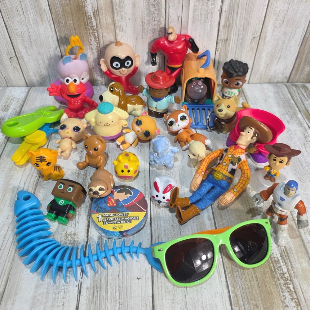 Mixed Toy Lot 30pc Disney Toy Story Incredibles Sesame Street Figures Sunglasses